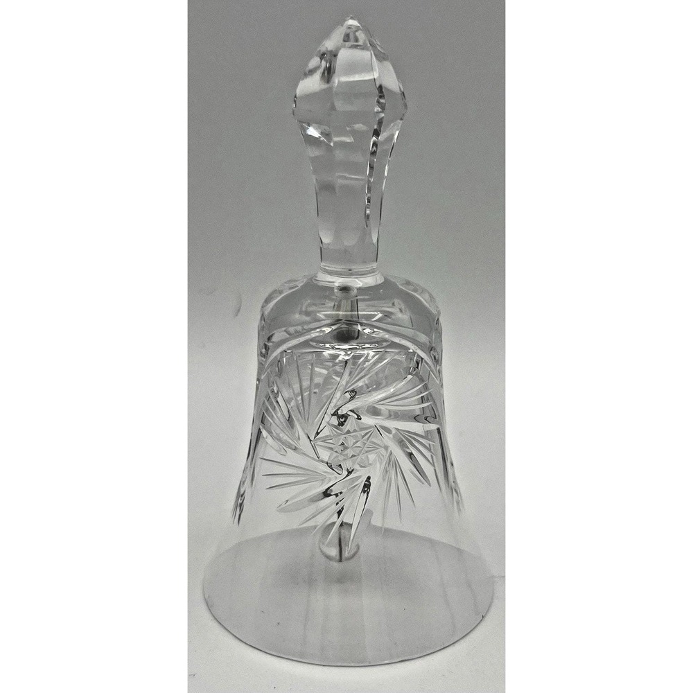 Bell Cut‎ Clear Crystal Bell Pinwheel Star Pattern Decor 5" Tall EUC Vintage